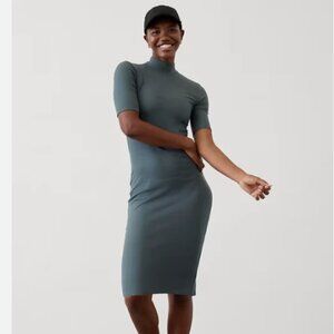 Athleta Signature Rib Mock Neck Midi Dress Color Eden Blue  Size Medium